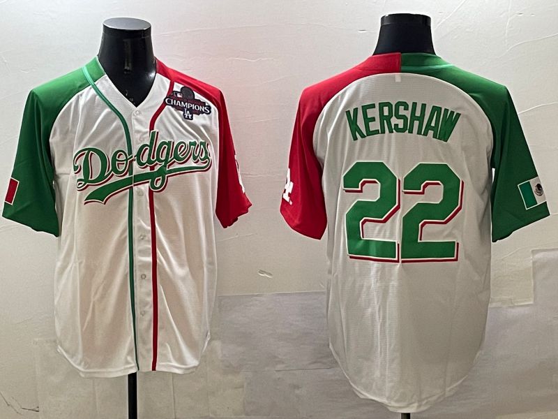 Men Los Angeles Dodgers #22 Kershaw White Green Game 2025 Nike MLB Jersey style 2